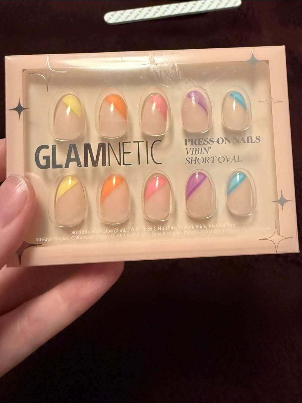 Glamnetic VIBIN Short Oval Press-On Nails — Multicolor Diagonal Tips